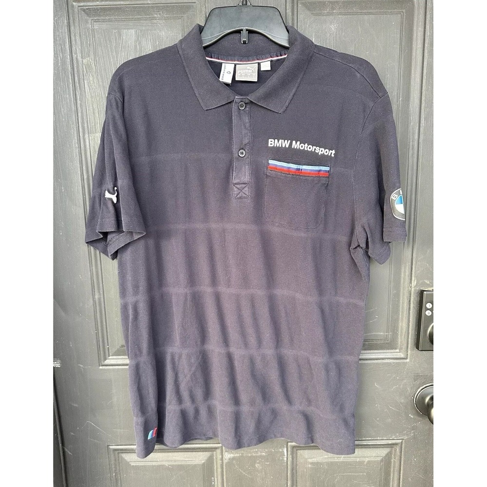 Puma BMW Motorsport Short Sleeve‎ Navy Blue Polo Shirt Mens Size Large
